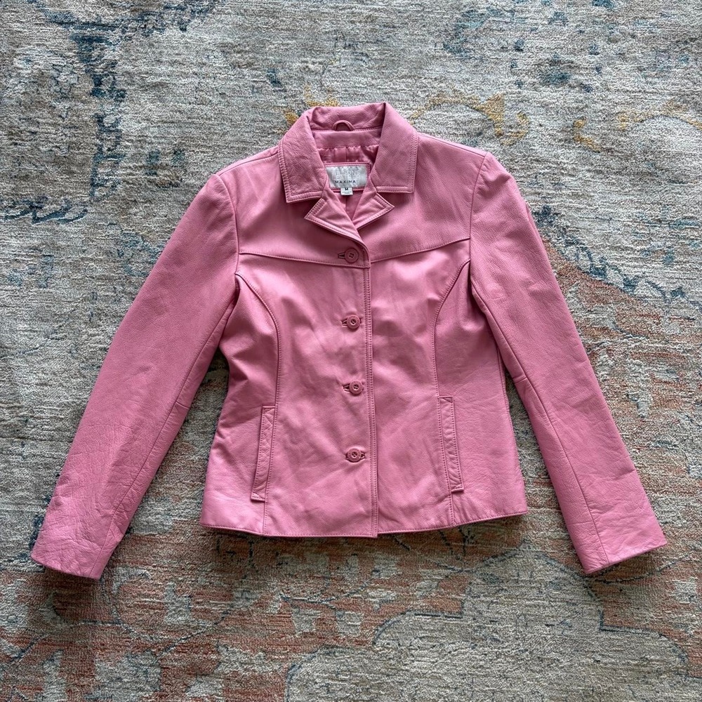 Wilsons Leather Maxima Pink Leather Jacket Womens Medium Y2K Button Front Biker